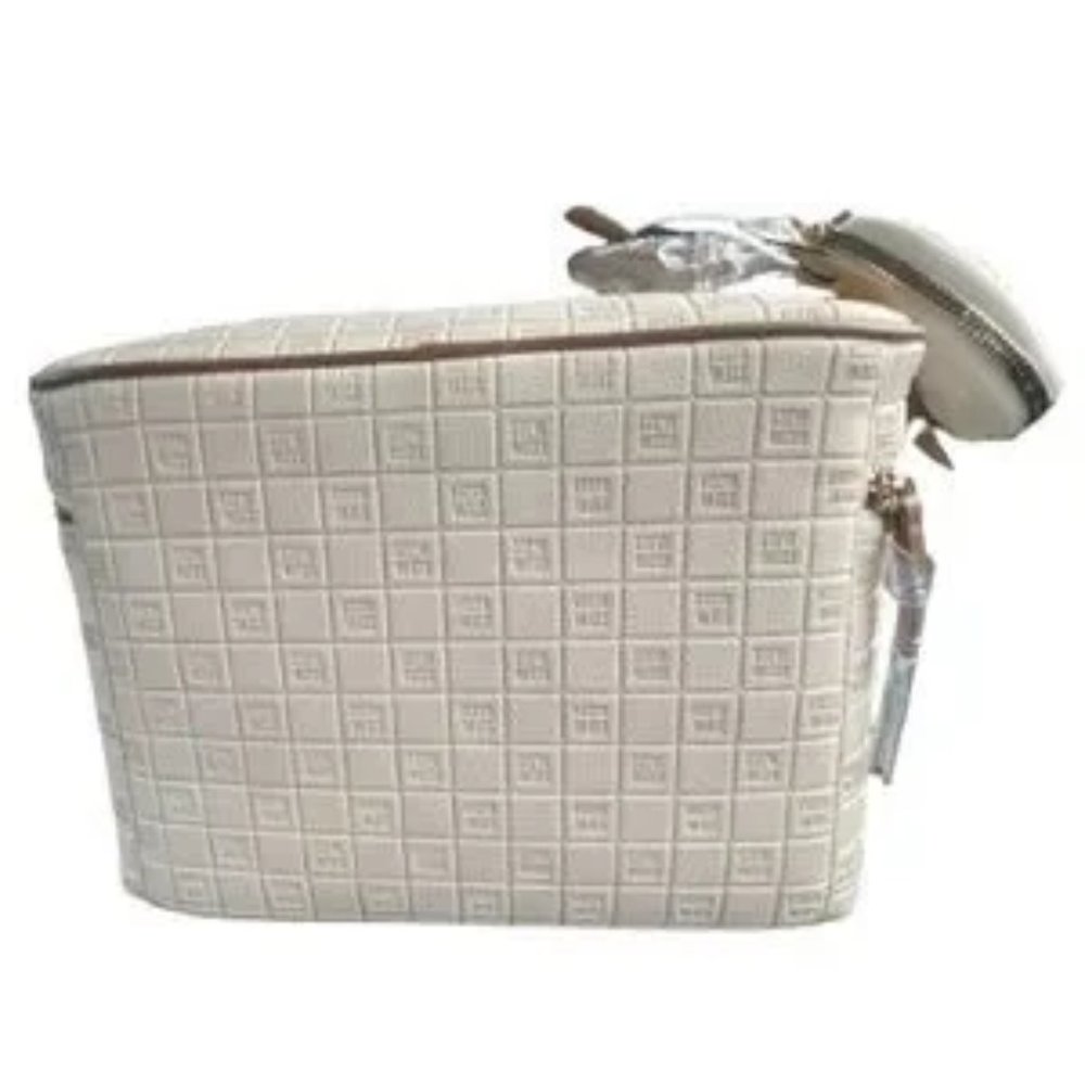 NWT Oatmeal & Tan Steve Madden Embossed Cosmetic Bag with Pouch - Picture 3 of 10